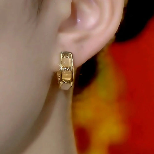 14K Gold-Plated Elegant Zircon Diamond Cat's Eye Stone Hoop Earrings - elegant Hoop Earrings