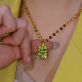 14K Gold-Plated Elegant Zircon Diamond Cat's Eye Stone Square Necklace - beautiful Square Necklace