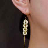 14K Gold-Plated Elegant Zircon Diamond Coin Tassel Threader Earrings - elegant Tassel Threader Earrings