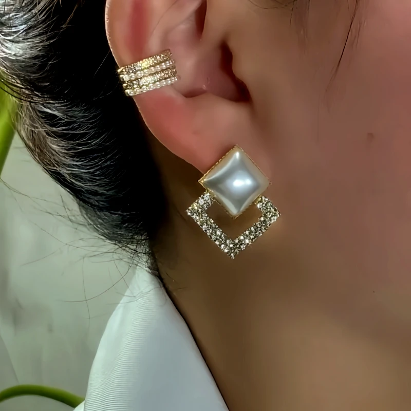 Close-up detail of the sparkling zircons and plating on the Crystal Stud Earrings