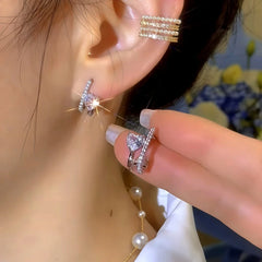 14K Gold-Plated Elegant Zircon Diamond Double-Layer Heart Stud Earrings - elegant Heart Stud Earrings