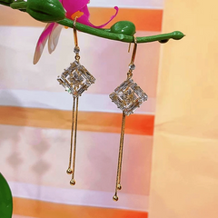 Angled view of the 14K Gold-Plated Elegant Zircon Diamond Ear Hook Earrings