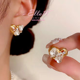 14K Gold-Plated Elegant Zircon Diamond Flower Heart Stud Earrings - elegant Heart Stud Earrings
