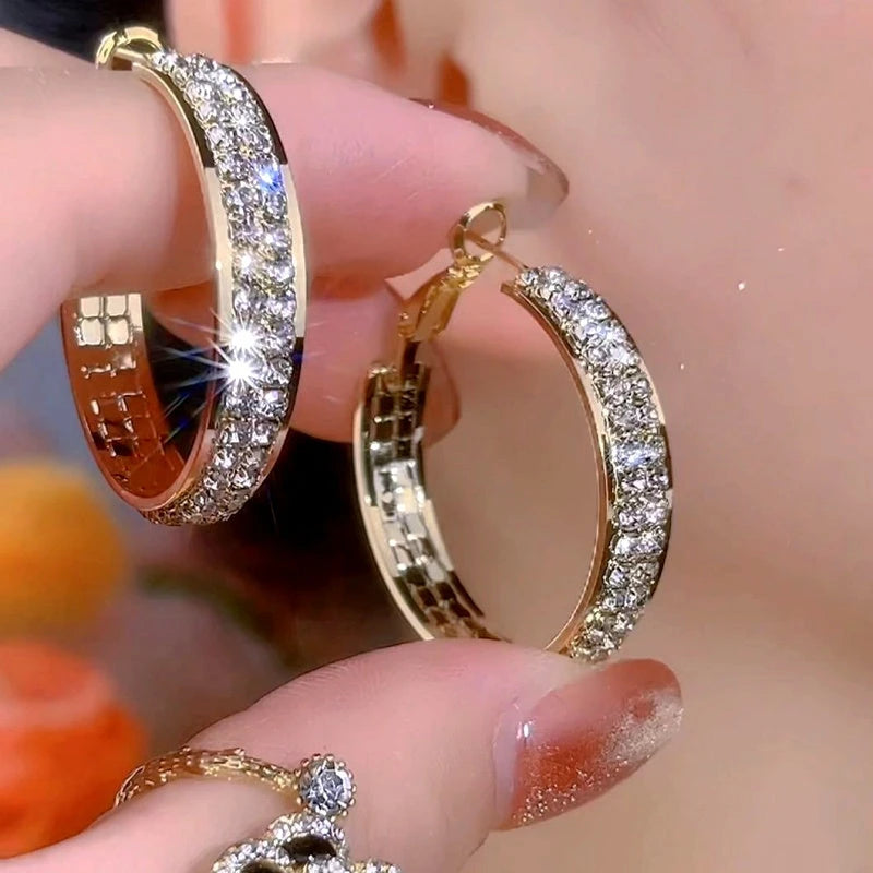 14K Gold-Plated Elegant Zircon Diamond Hoop Earrings - elegant Zircon Hoop Earrings