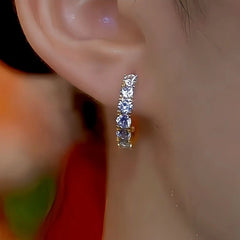 Close-up detail of the sparkling zircons and plating on the Gold Hoop Earrings