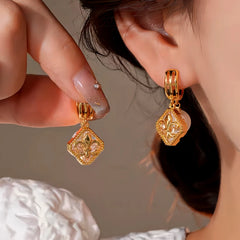 14K Gold-Plated Elegant Zircon Diamond Iris Pearl Earrings - elegant Pearl Earrings