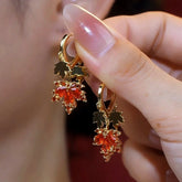 14K Gold-Plated Elegant Zircon Diamond Maple Leaf Tassel Earrings - elegant Leaf Tassel Earrings