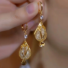 14K Gold-Plated Elegant Zircon Diamond Mesh Tulip Earrings - elegant Tulip Earrings