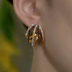 Close-up detail of the sparkling zircons and plating on the Multi-Layer Hoop Earrings