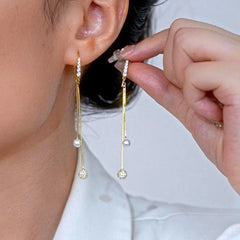 14K Gold-Plated Elegant Zircon Diamond Pearl Ball Ear Hooks - elegant Pearl Ear Hooks