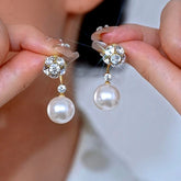 14K Gold-Plated Elegant Zircon Diamond Pearl Jacket Earrings - elegant Pearl Jacket Earrings