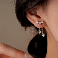 Close-up detail of the sparkling zircons and plating on the Pearl Tassel Earrings