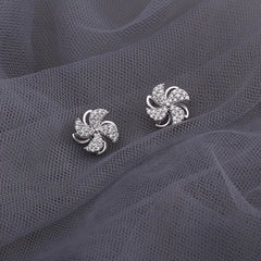 Angled view of the 14K Gold-Plated Elegant Zircon Diamond Rotatable Windmill Earrings