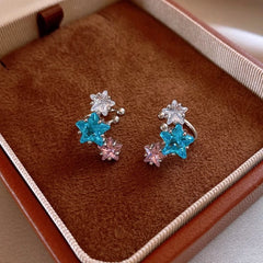 Angled view of the 14K Gold-Plated Elegant Zircon Diamond Star Pearl Jacket Earrings And Ear Clips