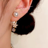 14K Gold-Plated Elegant Zircon Diamond Star Pearl Jacket Earrings - elegant Pearl Jacket Earrings