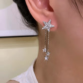 14K Gold-Plated Elegant Zircon Diamond Star Tassel Earrings - elegant Star Tassel Earrings