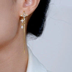 Close-up detail of the sparkling zircons and plating on the Star Tassel Dangles