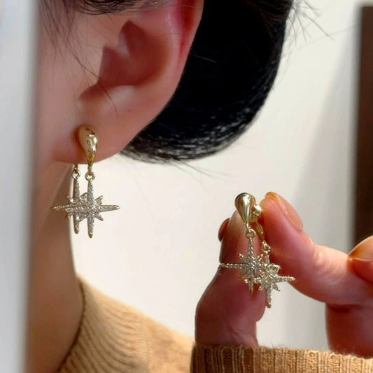 14K Gold-Plated Elegant Zircon Diamond Star Tassel Earrings - elegant Star Dangle Earrings