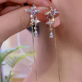 14K Gold-Plated Elegant Zircon Diamond Star Tassel Earrings - elegant Tassel Earrings