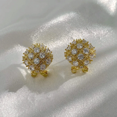 Angled view of the 14K Gold-Plated Elegant Zircon Diamond Stud Earrings