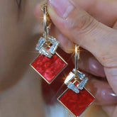 14K Gold-Plated Elegant Zircon Diamond Tassel Earrings - elegant Red Tassel Earrings