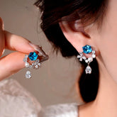 14K Gold-Plated Elegant Zircon Diamond Tassel Earrings - elegant Blue Tassel Earrings