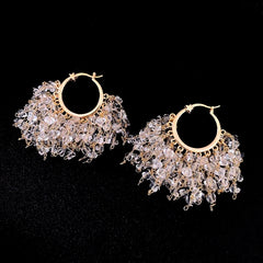 Angled view of the 14K Gold-Plated Elegant Zircon Diamond Tassel Earrings