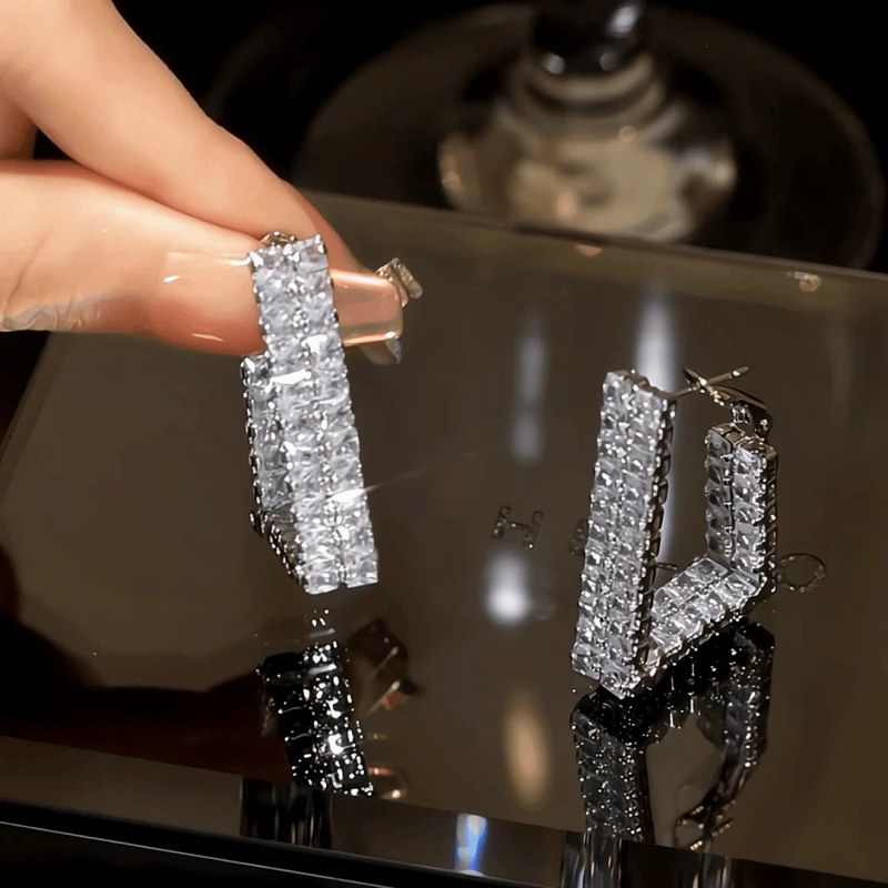 14K Gold-Plated Elegant Zircon Diamond Trapezoidal Earrings - elegant Trapezoidal Earrings