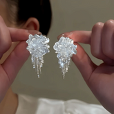 14K Gold-Plated Elegant Zircon Diamond White Camellia Earrings - elegant White Camellia Earrings