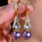 14K Gold-Plated Elegant Zircon Diiamond Pearl Earrings - elegant Purple Pearl Earrings