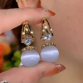 14K Gold-Plated Elegant Zircon Diiamond White Cat's Eye Stone Earrings - elegant Cat's Eye Earrings