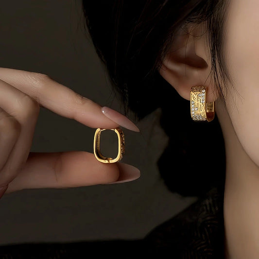 14K Gold-Plated Elegant Zircon Dollar Earrings - elegant Dollar Earrings