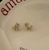 14K Gold-Plated Elegant Zircon Double-Flower Stud Earrings - elegant Double Flower Studs