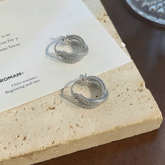 Angled view of the 14K Gold-Plated Elegant Zircon Double-Layer Hoop Earrings