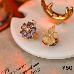 Angled view of the 14K Gold-Plated Elegant Zircon Double-Sided Flower Earrings