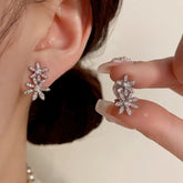 14K Gold-Plated Elegant Zircon Double Flowe Pearl Jacket Earrings - elegant Flower Jacket Earrings