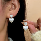 14K Gold-Plated Elegant Zircon Double Heart Earrings - elegant Double Heart Dangle Earrings
