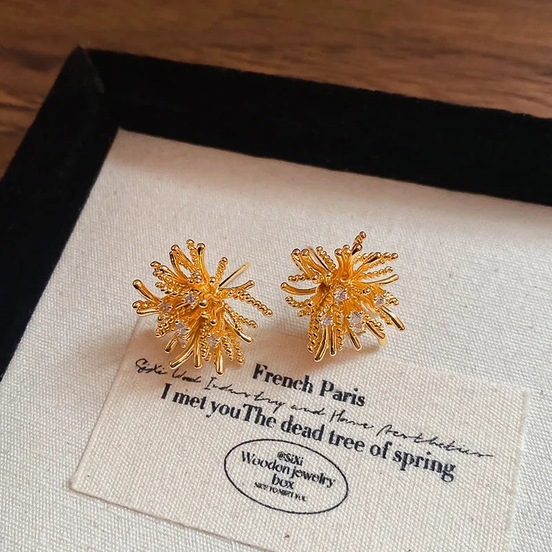 14K Gold-Plated Elegant Zircon Firework Stud Earrings - elegant Firework Stud Earrings