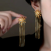 14K Gold-Plated Elegant Zircon Fireworks Tassel Earrings - elegant Tassel Dangle Earrings