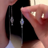 14K Gold-Plated Elegant Zircon Fishbone Tassel Threader Earrings - elegant Fishbone Tassel Threaders