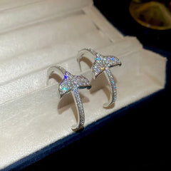 Angled view of the 14K Gold-Plated Elegant Zircon Fishtail C-Shaped Earrings