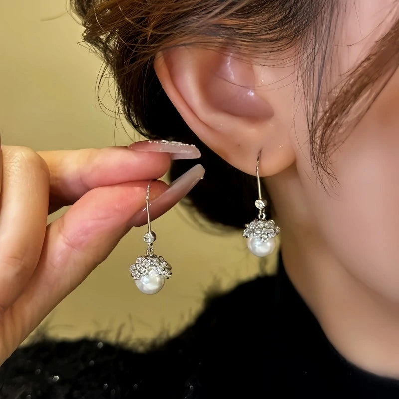 14K Gold-Plated Elegant Zircon Flower Bead Ear Hooks - elegant Flower Ear Hooks