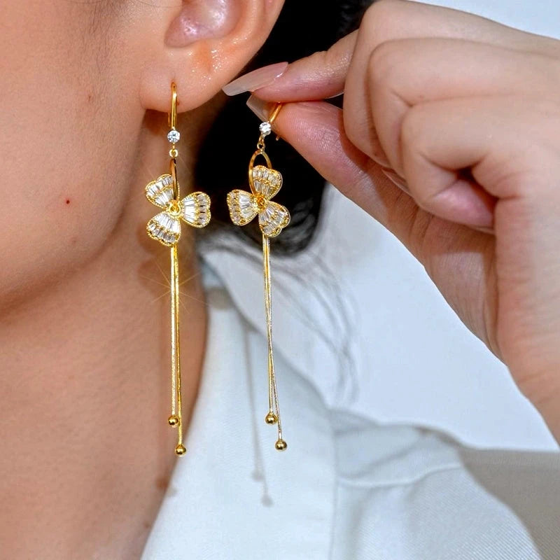 14K Gold-Plated Elegant Zircon Flower Ear Hook Earrings - elegant Zircon Ear Hooks
