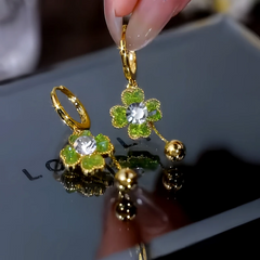 14K Gold-Plated Elegant Zircon Flower Earrings - elegant green flower earrings