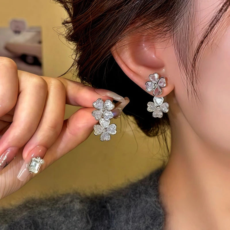 14K Gold-Plated Elegant Zircon Flower Earrings - elegant Flower Jacket Earrings