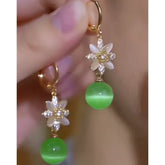 14K Gold-Plated Elegant Zircon Flower Green Beads Tassel Earrings - elegant gold tassel earrings
