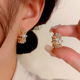 14K Gold-Plated Elegant Zircon Flower Hoop Earrings - elegant gold hoop earrings