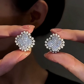 14K Gold-Plated Elegant Zircon Flower Pearl Earrings - elegant silver flower earrings