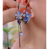 14K Gold-Plated Elegant Zircon Flower Pearl Tassel Earrings - elegant gold tassel earrings