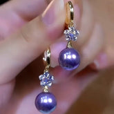 14K Gold-Plated Elegant Zircon Flower Purple Pearl Earrings - elegant purple pearl earrings